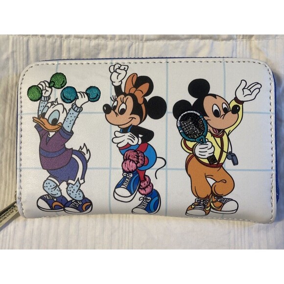 Disney Loungefly Mousercise Minnie Mickey Donald Zip Continental Wallet NWT - Picture 2 of 14